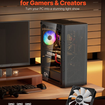 Mid-Tower PC Gaming Case + 3 X 120 Mm ARGB Fans - For ATX Motherboard