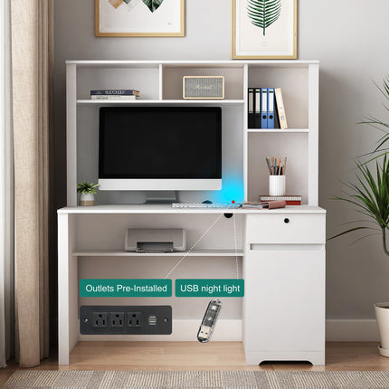 Computer Desk With Hutch, Bookshelf & Charging Plugs/Ports