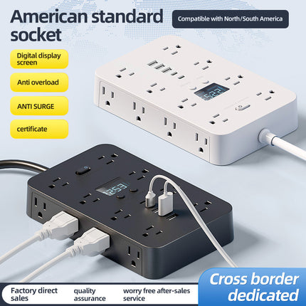 Power Strip / Surge Protector with 5 USB - 2 Type C, Digital Display and Side Ports