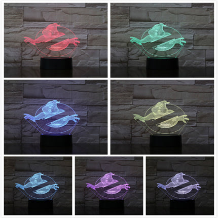 A Ghostbusters logo LED lamp displayed in seven different colors.