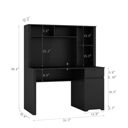 Computer Desk With Hutch & Bookshelf, Charging Plugs/Ports