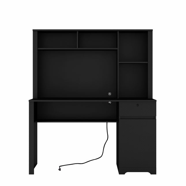 Computer Desk With Hutch & Bookshelf, Charging Plugs/Ports