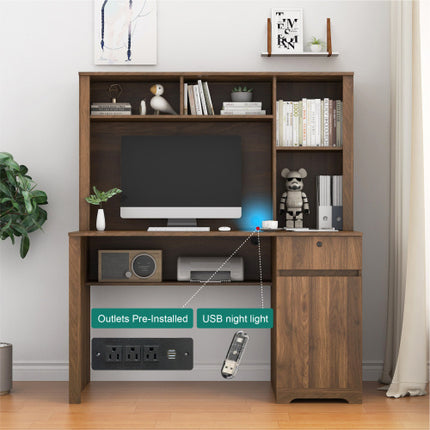 Computer Desk With Hutch & Bookshelf, Charging Plugs/Ports