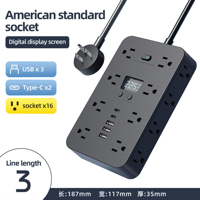 Power Strip / Surge Protector with 5 USB - 2 Type C, Digital Display and Side Ports