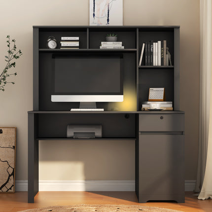 Computer Desk With Hutch & Bookshelf, Charging Plugs/Ports