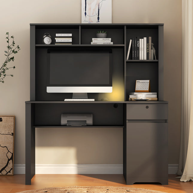 Computer Desk With Hutch & Bookshelf, Charging Plugs/Ports