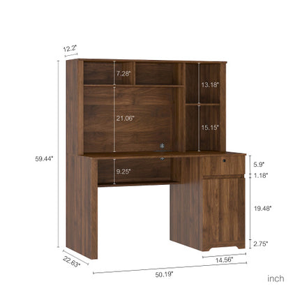Computer Desk With Hutch & Bookshelf, Charging Plugs/Ports