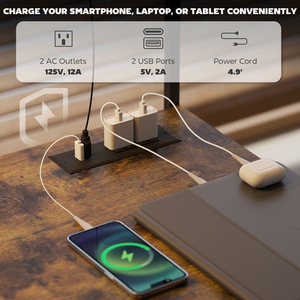 L Shaped Gaming Desk With Power Outlets & LED Lights