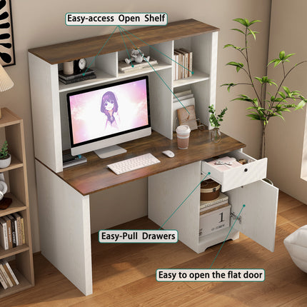 Computer Desk With Hutch & Bookshelf, Charging Plugs/Ports