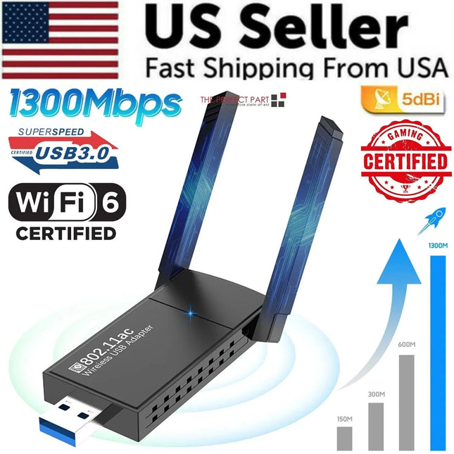 USB 3.0 Wireless WIFI Adapter 1300Mbps, Long Range Dual Band, 5Ghz Network