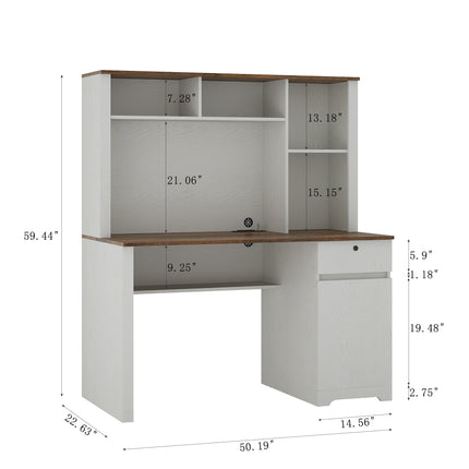Computer Desk With Hutch & Bookshelf, Charging Plugs/Ports