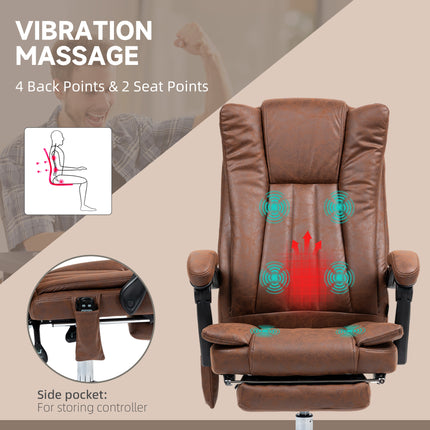 Brown massage office chair with six vibration points, heat, and a side pocket.