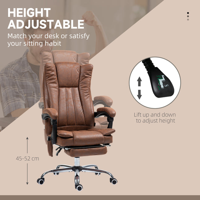 Brown massage office chair with adjustable height and footrest.