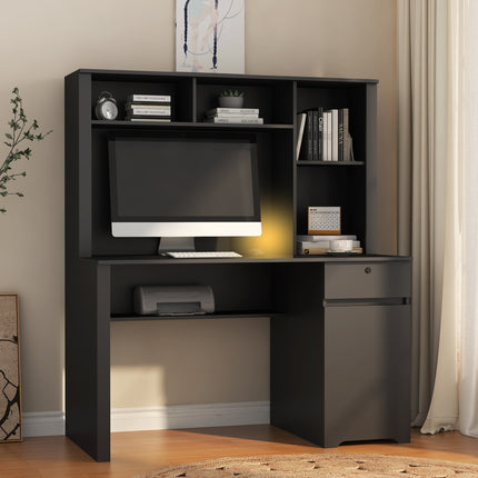 Computer Desk With Hutch & Bookshelf, Charging Plugs/Ports