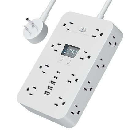 Power Strip / Surge Protector with 5 USB - 2 Type C, Digital Display and Side Ports