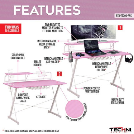 Carbon Computer Gaming Desk With Shelving