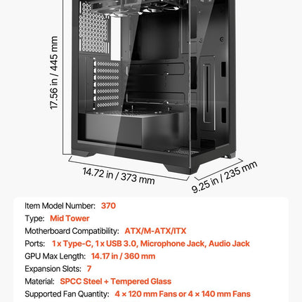PC Gaming Case Mid-Tower Computer Case With 2 X 120 Mm Fans For ATX Motherboard