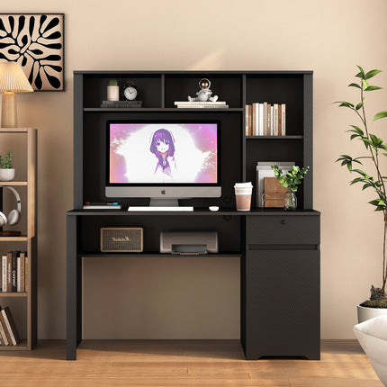 Computer Desk With Hutch & Bookshelf, Charging Plugs/Ports