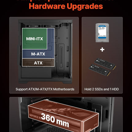 PC Gaming Case Mid-Tower Computer Case With 2 X 120 Mm Fans For ATX Motherboard