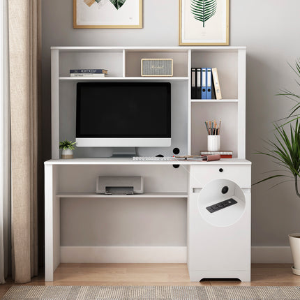 Computer Desk With Hutch, Bookshelf & Charging Plugs/Ports