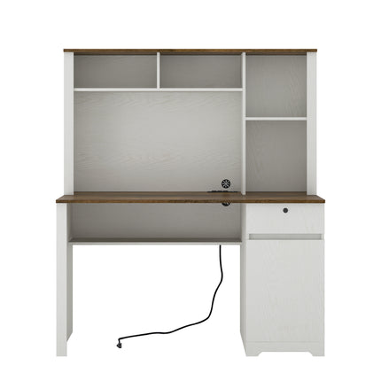 Computer Desk With Hutch & Bookshelf, Charging Plugs/Ports