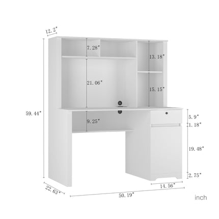 Computer Desk With Hutch, Bookshelf & Charging Plugs/Ports