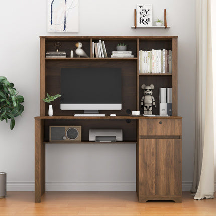 Computer Desk With Hutch & Bookshelf, Charging Plugs/Ports