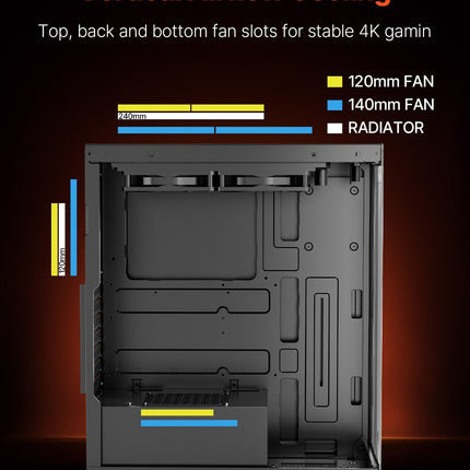 PC Gaming Case Mid-Tower Computer Case With 2 X 120 Mm Fans For ATX Motherboard