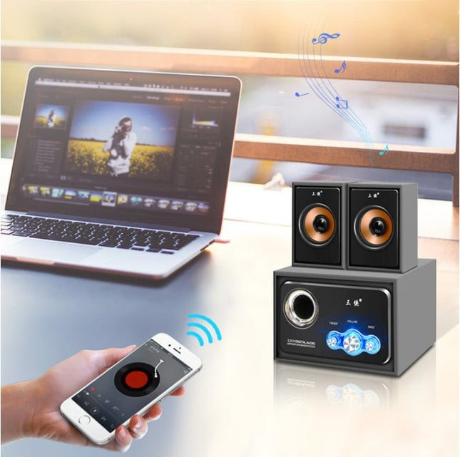 GamersCrate 2.1 Channel Bluetooth Computer Speaker – Wood, SD Card Playback - Gamers Crate