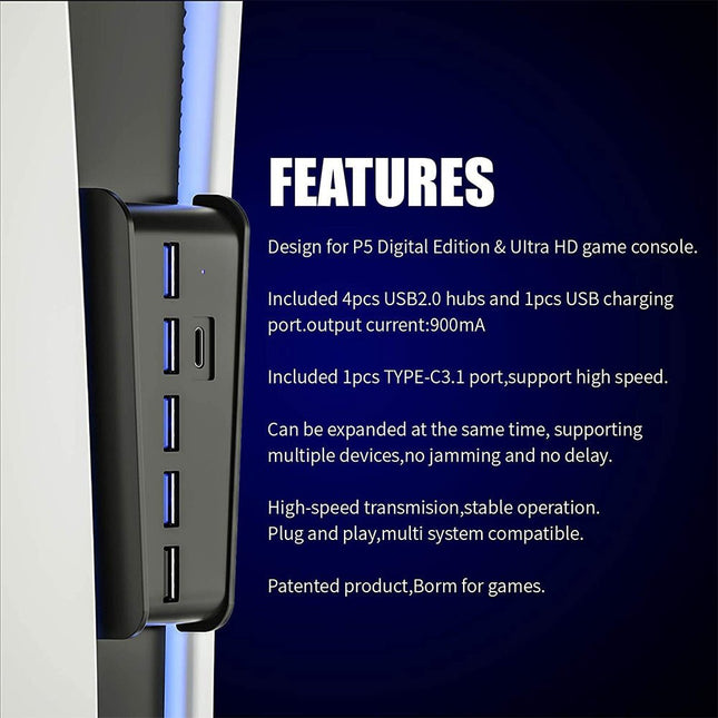 GamersCrate PS5 USB Hub – High - Speed Multi - Function Converter for PlayStation 5 - Gamers Crate