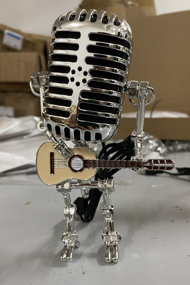 GamersCrate Retro Microphone Robot Desk Lamp – Unique Resin USB Lighting - Gamers Crate