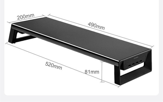 GamersCrate Steel Monitor Riser with 4 USB Ports – Black Desk Organizer - Gamers Crate