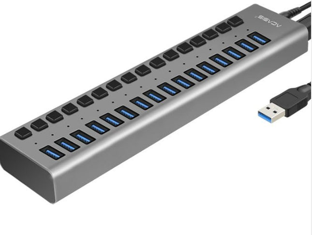 GamersCrate USB 3.0 Hub – 10 - Port Black ABS Multiport Adapter - Gamers Crate