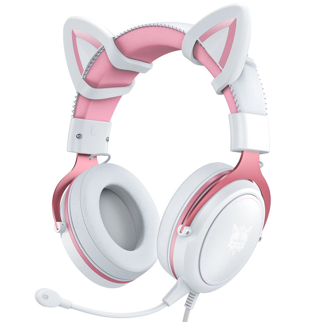 GamersCrate Wired Gaming Headset with Cat Ears – White Pink, Comfort Fit - Gamers Crate