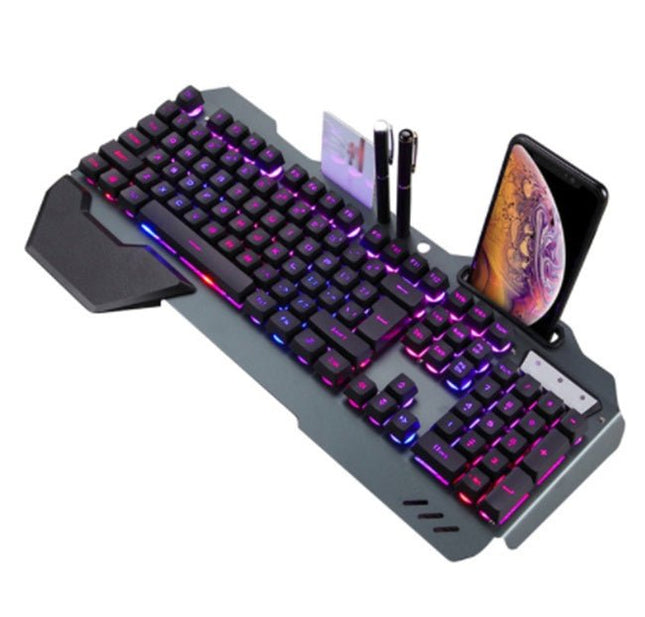 GamersCrate Wired RGB Gaming Keyboard – Ergonomic with Phone Holder - Gamers Crate