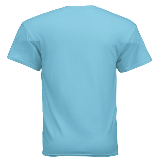 Light blue short-sleeve t-shirt, back view.