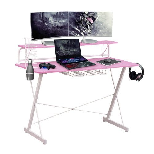 Techni Sport TS - 200 Carbon Gaming Desk with Shelving – Pink - Gamers Crate